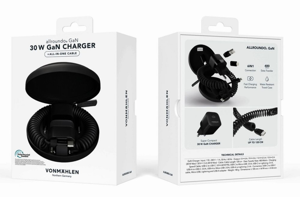 Зарядное устройство Vonmahlen Allroundo GaN, черное