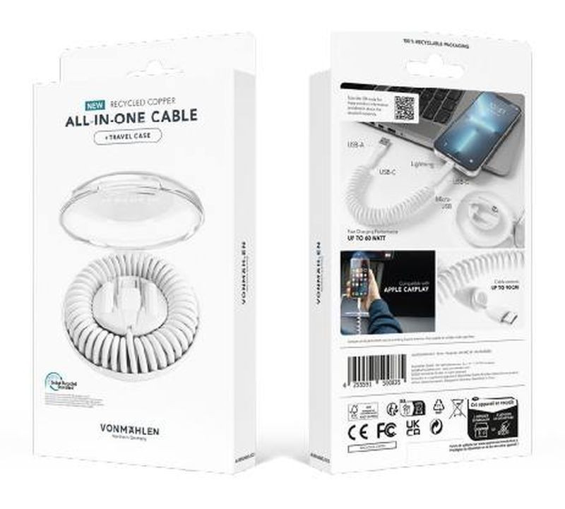 Кабель Vonmahlen Allroundo Еco для быстрой зарядки, черный