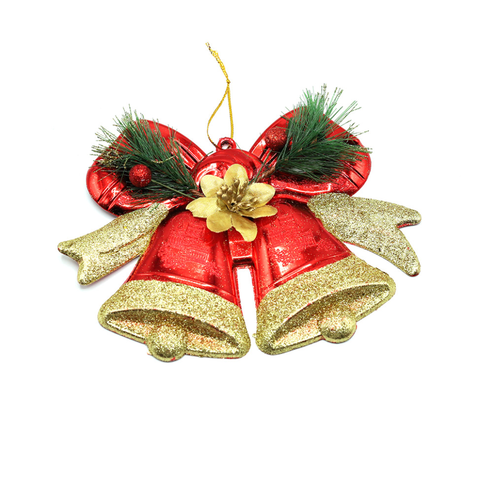 Пластиковое украшение - колокольчики красно-золотистые Пластиковое украшение - колокольчики красно-золотистые