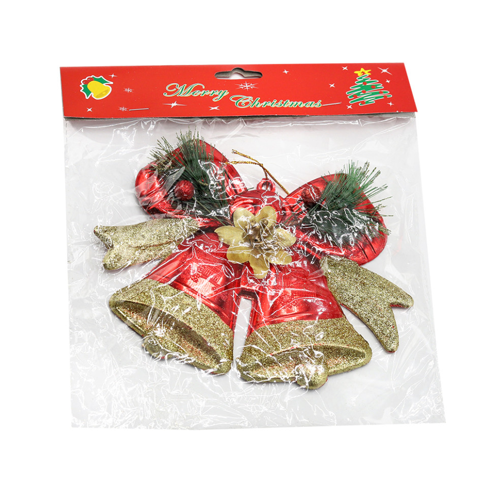 Пластиковое украшение - колокольчики красно-золотистые Пластиковое украшение - колокольчики красно-золотистые