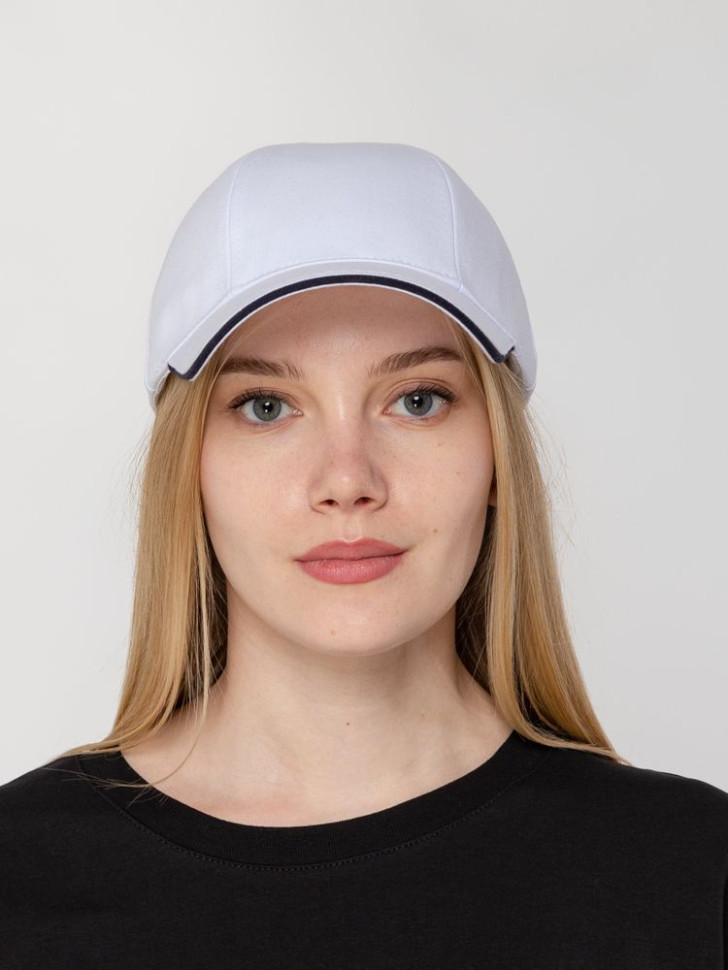 Бейсболка Canopy, белая с темно-синим кантом Бейсболка Canopy, белая с темно-синим кантом