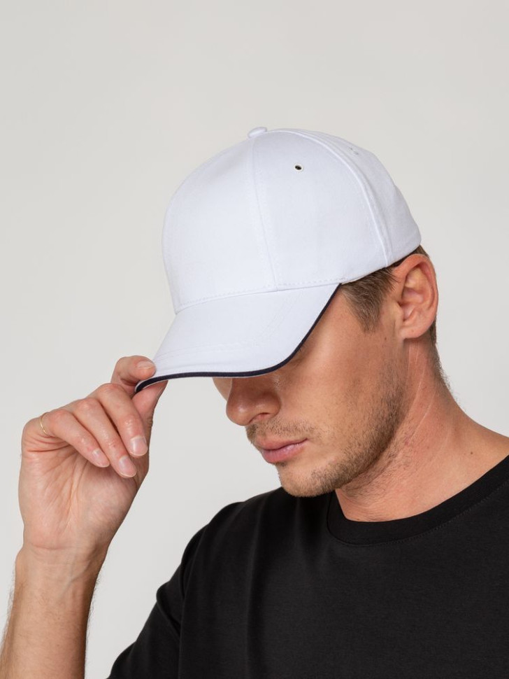 Бейсболка Canopy, белая с темно-синим кантом Бейсболка Canopy, белая с темно-синим кантом