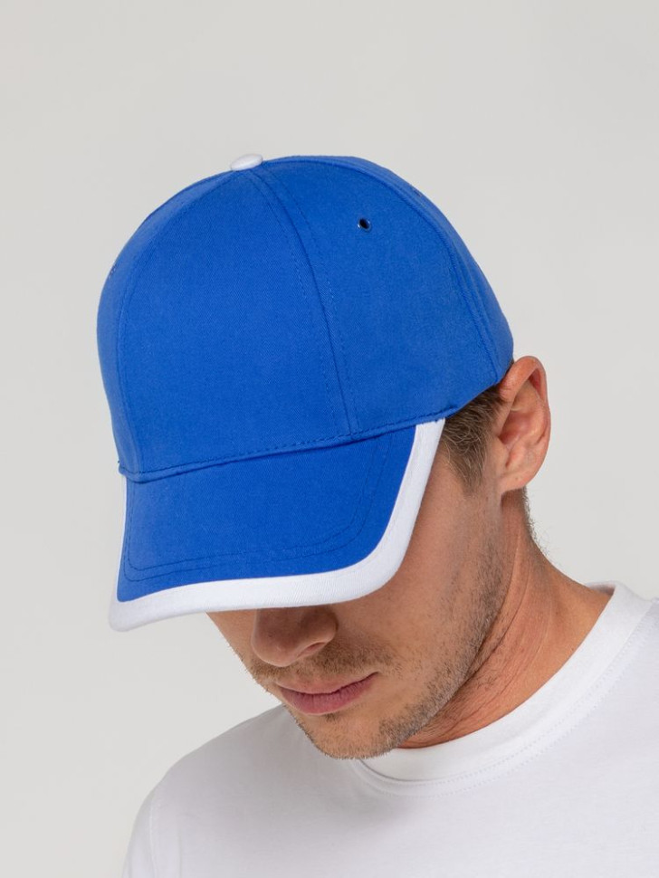 Бейсболка Honor, ярко-синяя с белым кантом Бейсболка Honor, ярко-синяя с белым кантом