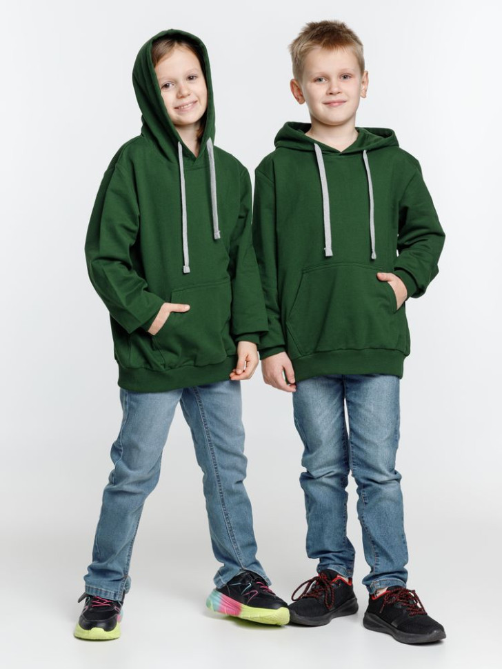 Толстовка с капюшоном детская Kirenga Kids, темно-зеленая Толстовка с капюшоном детская Kirenga Kids, темно-зеленая