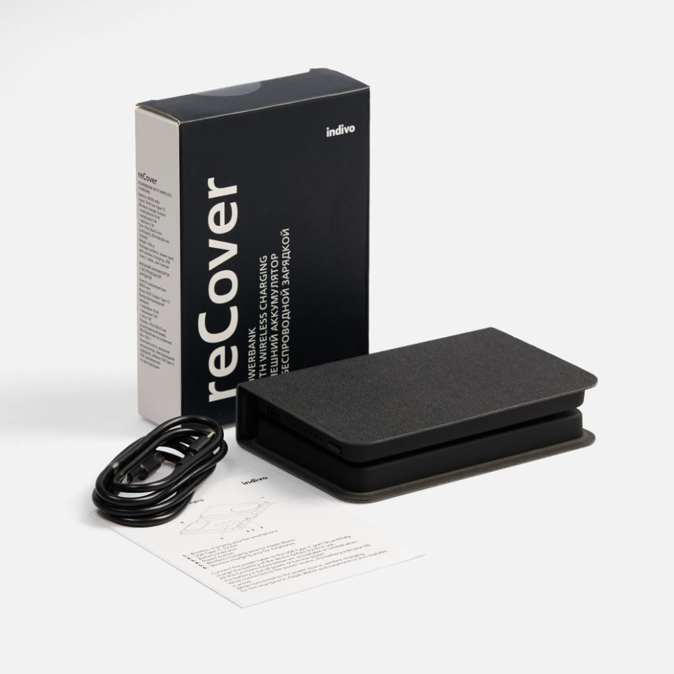 Внешний аккумулятор с беспроводной зарядкой reCover, черный