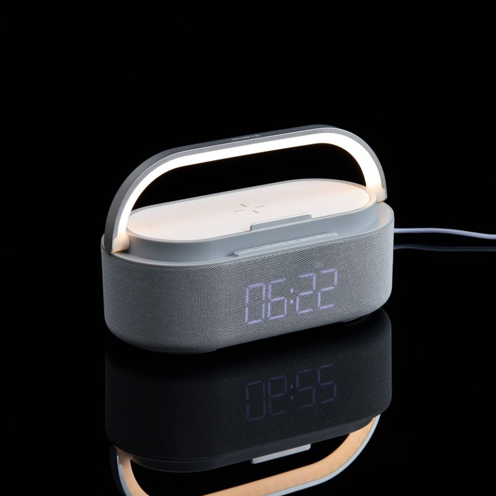 Колонка с часами и беспроводной зарядкой Veske ver.2, серая