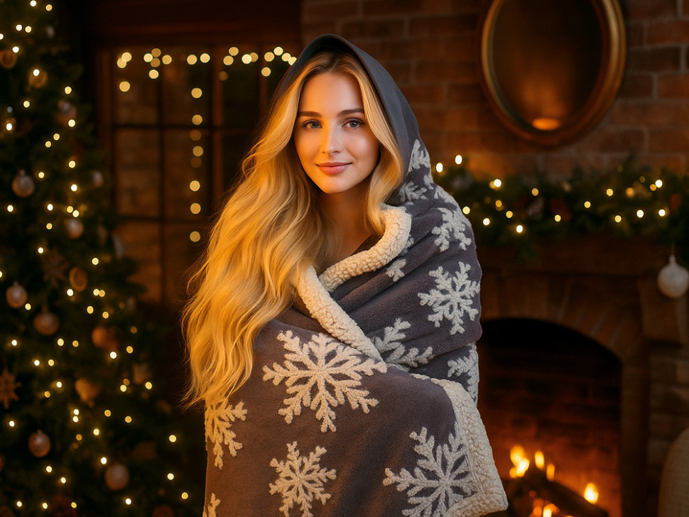 Плед Snowflake новогодний с капюшоном Плед Snowflake новогодний с капюшоном