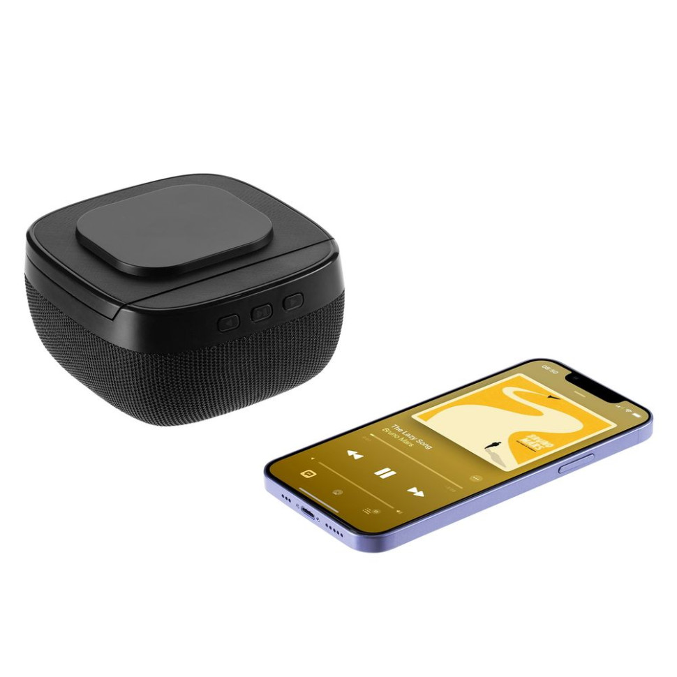 Колонка с беспроводной зарядкой Esca и подсветкой лого, черная