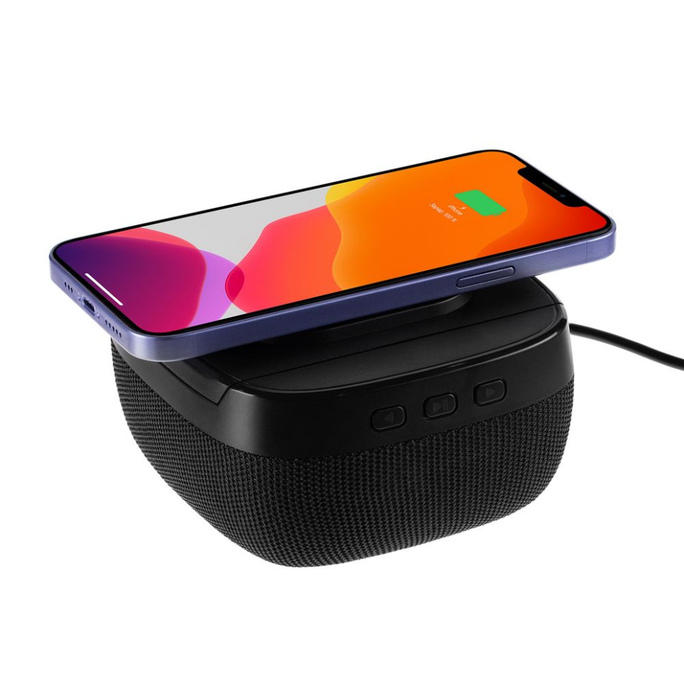 Колонка с беспроводной зарядкой Esca и подсветкой лого, черная