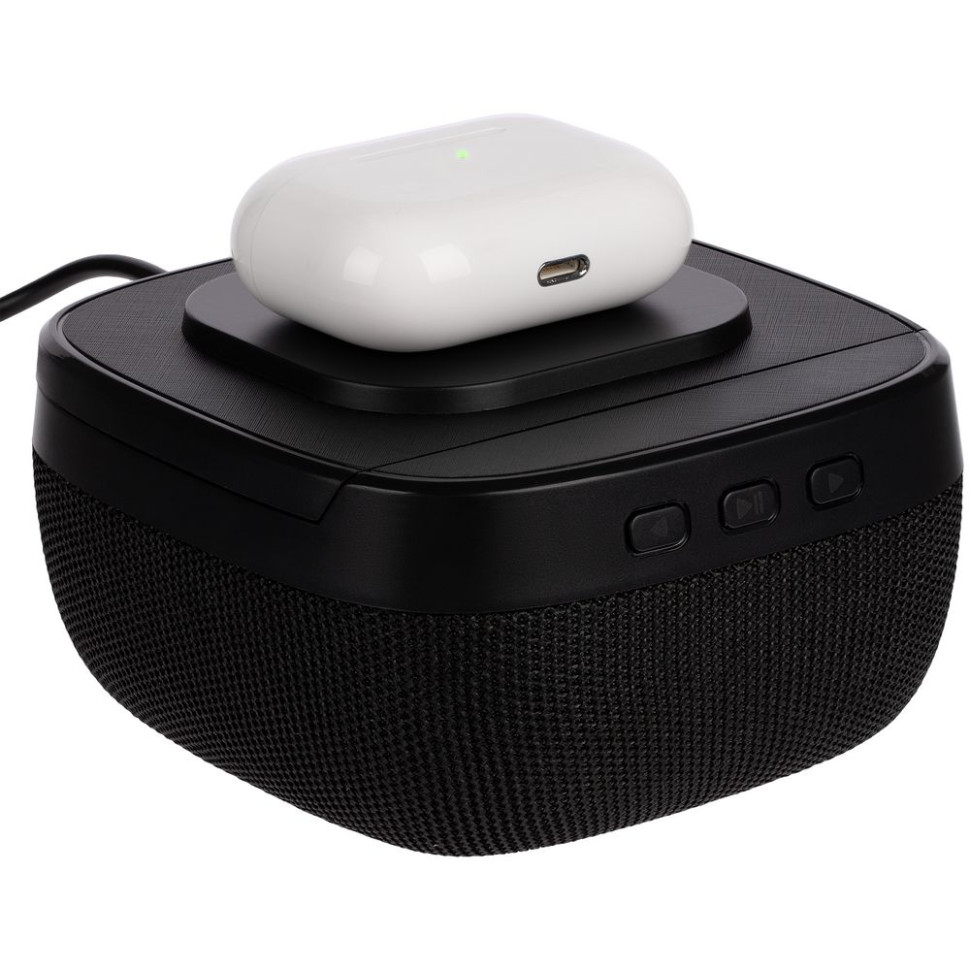 Колонка с беспроводной зарядкой Esca и подсветкой лого, черная