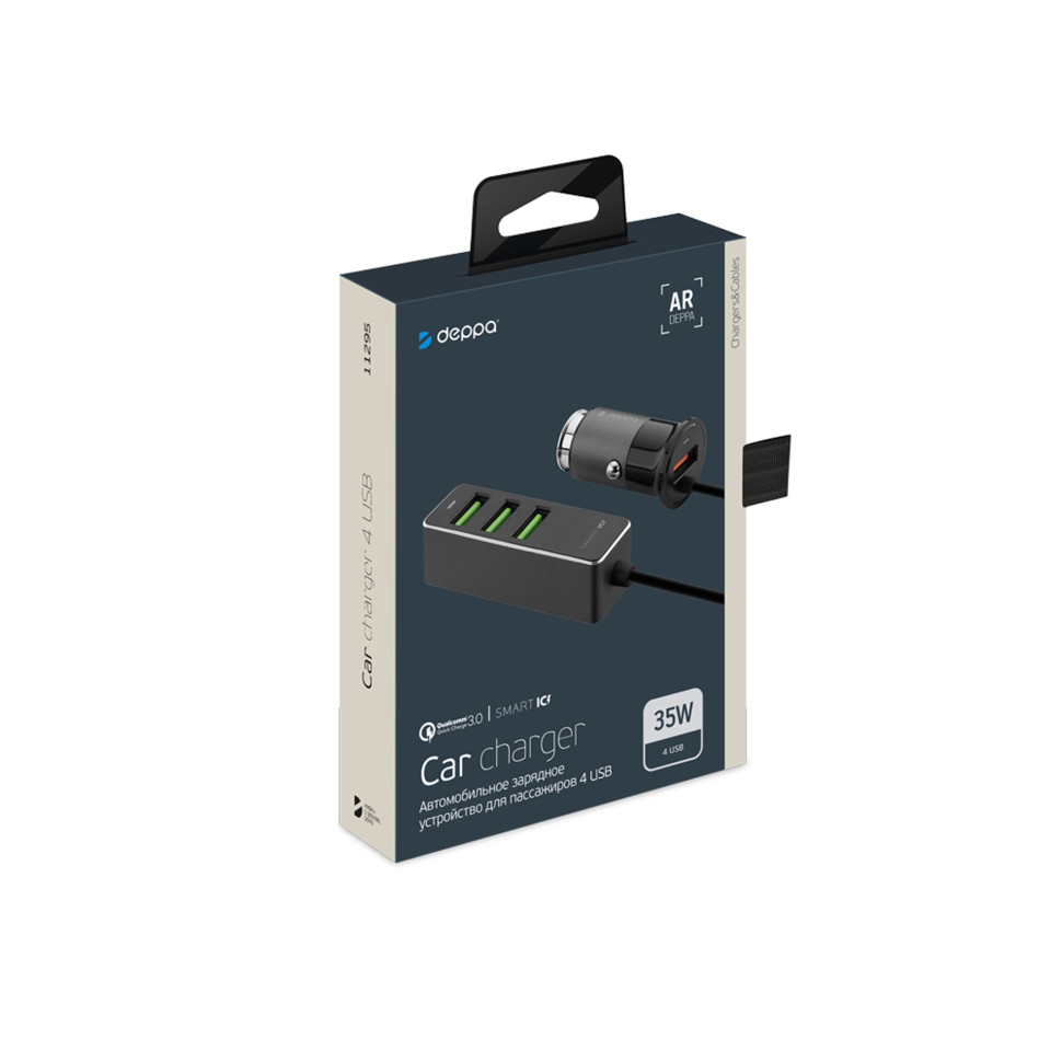 АЗУ 1 USB + 3 USB для пассажиров, QC 3.0, 7Аa