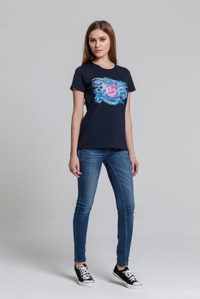 Футболка женская «Ван-Пиг», синяя Футболка женская «Ван-Пиг», синяя