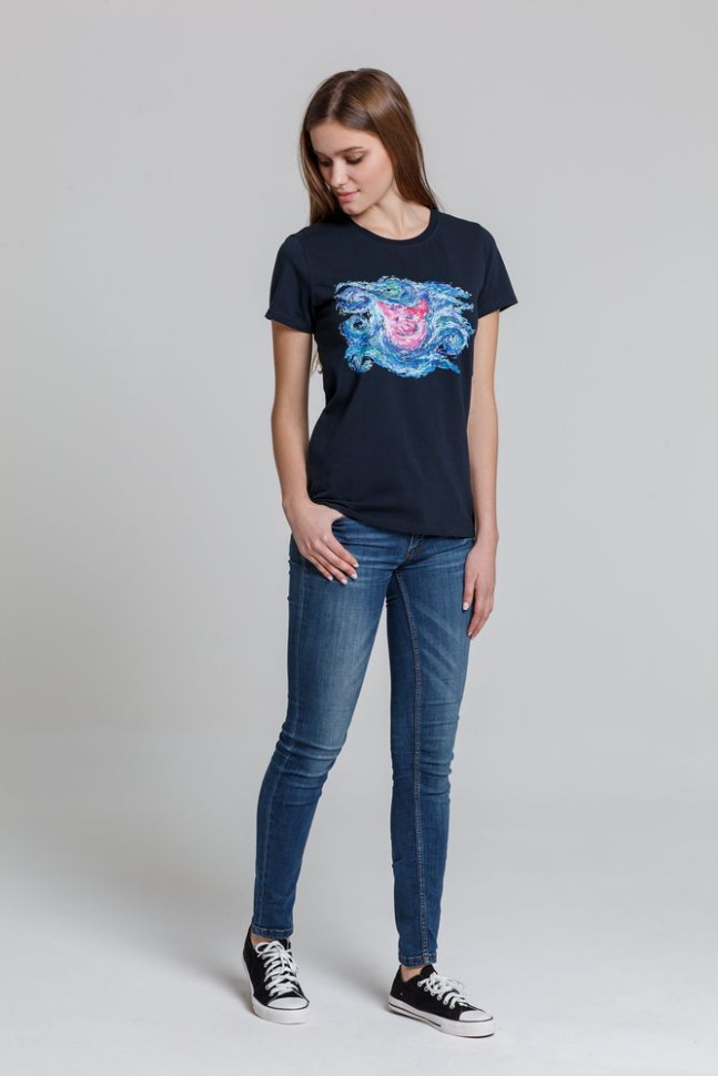 Футболка женская «Ван-Пиг», синяя Футболка женская «Ван-Пиг», синяя