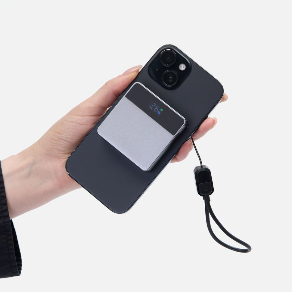 Внешний аккумулятор с беспроводной зарядкой Aura Power, серый